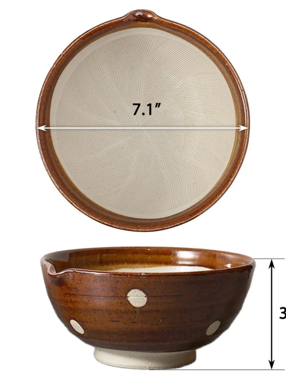 Ceramic Brown & Cream Japanese Suribachi Mortar and Pestle Authentic Japanese